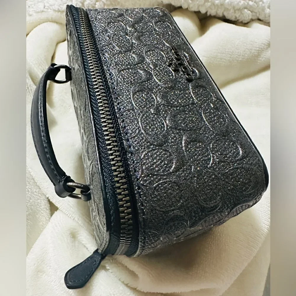 Coach Travel Jewelry Case - Signature Black Embossed Leather